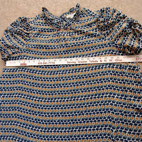 Ophelia Roe Blouse Navy Blue Yellow Green Geometric Polyester Women's Size 1X - Picture 4 of 9